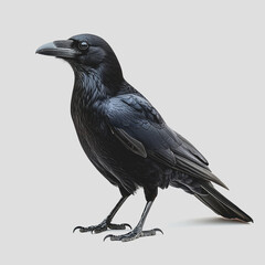 Fototapeta premium Black bird perched on a white surface with a neutral background in a simple and minimalistic setting