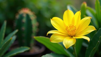 Yellow Ixora flowers with intricate details in a tropical garden, tropical, garden, cactus