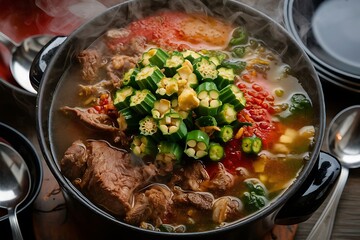 Fototapeta premium A hearty bowl of beef stew, perfect for a cold day.
