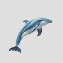 Fototapeta premium Dolphin leaping out of water against a clear blue sky creating a splash with its body in mid-air during a sunny day capturing the essence of marine wildlife and nature