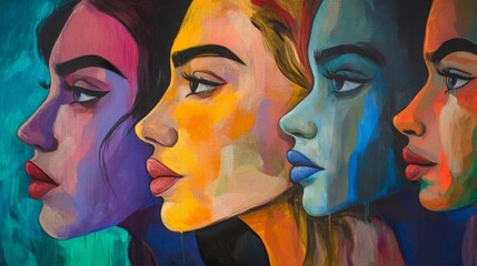 Colorful Profile Portraits Of Diverse Women In Vibrant Painting Style