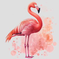 Fototapeta premium Pink flamingo standing gracefully on a vibrant pink background showcasing its unique color and elegant posture in a minimalist setting