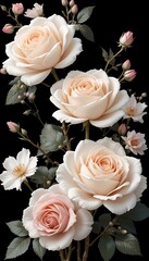 Obraz premium Elegant Cream Roses Bouquet Dark Background