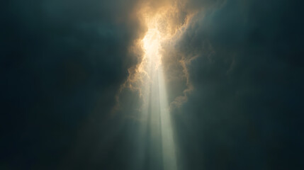 Fototapeta premium Thin Wisps of Smoke Gracefully Rising Through a Vibrant Ray of Light