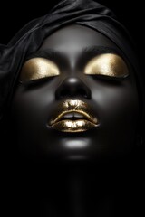 Hyper-Realistic Portrait of a Black Woman with Gold Lips