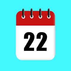 22nd date calendar icon vector design illustration. holiday. red date