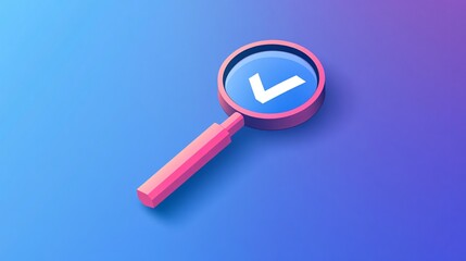 Isometric Magnifier Check Mark Flat Vector Illustration for Website Design, Quality Control, Search Optimization, and Business Analysis with Modern Graphic Elements