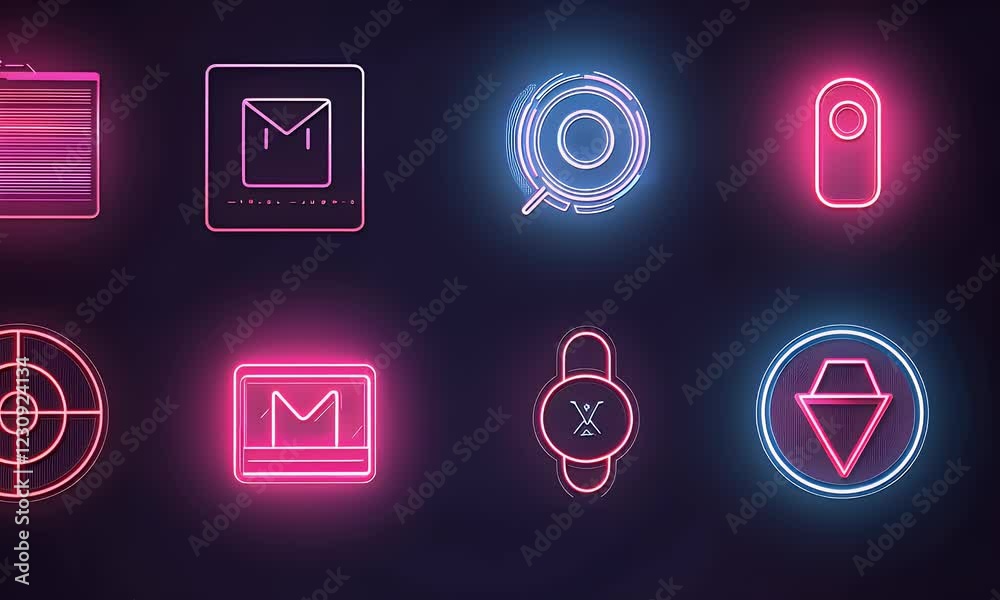 Poster neon app icons glow dark background design