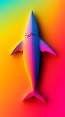 Fototapeta premium Abstract geometric shark with neon gradients, modern art style, 3D illustration