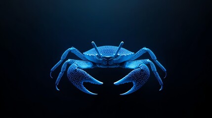 Fototapeta premium Bioluminescent crab glowing in the deep sea, mysterious blue light, 3D illustration