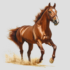 Obraz premium Horse galloping freely across sandy beach landscape with waves and blue sky in the background showcasing nature and animal movement