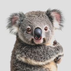 Fototapeta premium Koala sitting on a white surface in a simple indoor environment with natural lighting and minimalistic background