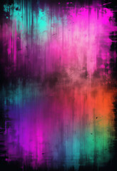 Abstrakter Hintergrund mit intensiven Neonfarben in Pink, Lila, Blau und Orange, kombiniert mit dunklen Akzenten und vertikalen Verläufen – modern und energiegeladen. Generative KI.