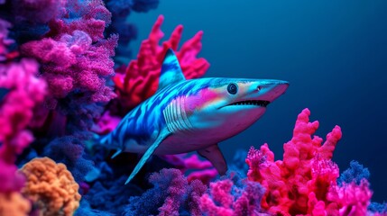 Shark disguised as a coral reef, perfect camouflage, 3D illustration