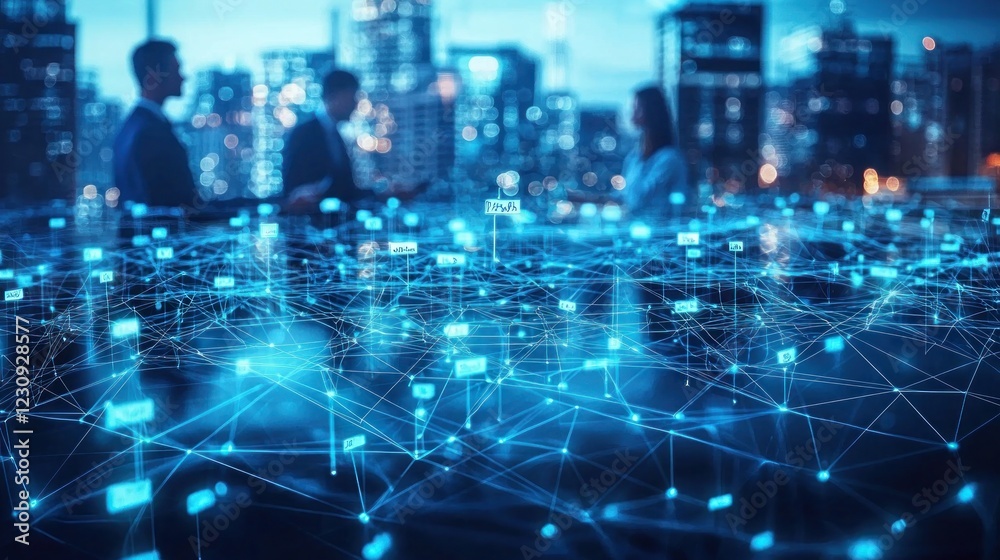 Poster modern business network connection with digital communication patterns