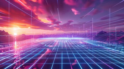 Retro Futuristic Grid Landscape