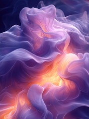 Fototapeta premium Abstract swirling purple and orange light, ethereal glow, cosmic background, design element