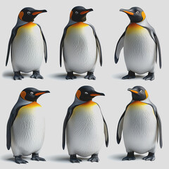 Fototapeta premium Six penguins of various colors and sizes standing together on ice in natural habitat