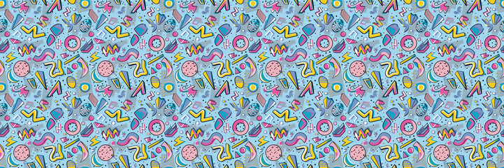 Seamless pattern with geometric shapes in the style. Multicolored vintage background with triangles, circles and squares for textile, fabric and Sudanese fabric art. 