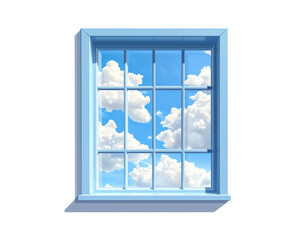 Blue Window Frame with Clouds and Sky View