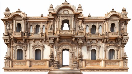 Obraz premium Intricately detailed traditional building facade with arched windows and sculpted ornaments