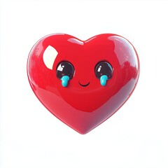 3D comic Red heart icon, crying tears, sad mood, isolated on white background - generative ai