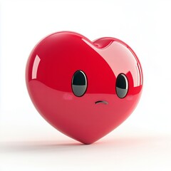 3D comic Red heart icon, crying tears, sad mood, isolated on white background - generative ai