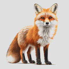 Fototapeta premium Red fox standing on a white surface with natural lighting showcasing its fur and features in a minimalist setting
