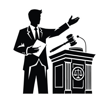 black silhouette lawyer speaking at podium clip art preview