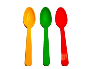 yellow,green and red plastic colour on isolated white background