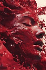 Red paint splash portrait, studio, calm background, art