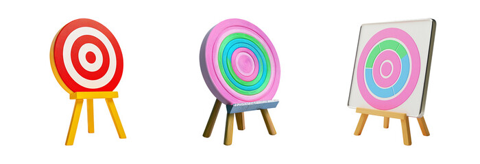 Colorful Dartboards on Wooden Stands for Target Practice