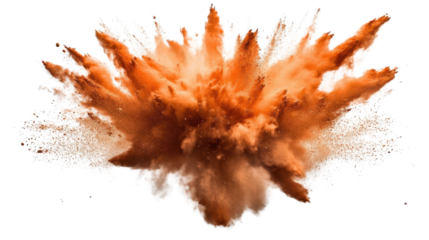 Orange powder exploding on transparent background with high resolution