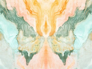 Fototapeta premium Abstract symmetrical fluid art background with warm and cool pastel color waves