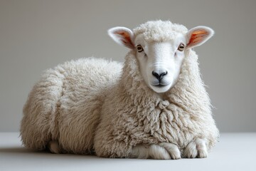 Sitting sheep isolated on white background, studio shot with high-resolution photography. Perfect for animal-themed projects or minimalist designs.