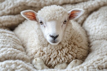 Sitting sheep isolated on white background, studio shot with high-resolution photography. Perfect for animal-themed projects or minimalist designs.