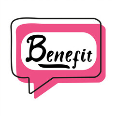 Benefit logo design featuring a pink speech bubble with elegant typography