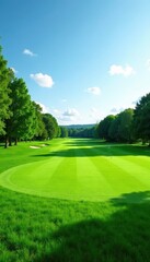Lush green golf course grass, perfectly manicured , detail, green