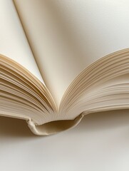 Open book laying on white surface showing blank pages