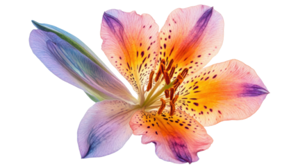 Colorful alstroemeria flower blooming with transparent background