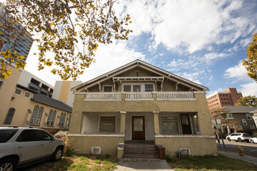 Afternoon view of historic housing in downtown San Jose, California, USA.