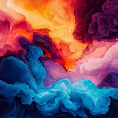 Surreal Dreamscape with Vivid Clouds in Bold Colors and Abstract Patterns in Digital Art