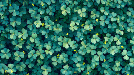 A seamless pattern of vibrant four-leaf clovers on a soft green gradient background, minimalist style, crisp edges, high detail, perfect for St. Patrick’s Day wallpaper 