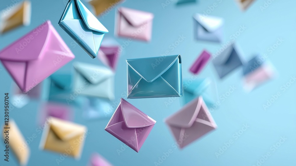 Aufkleber of digital envelopes flowing into a mailbox icon, symbolizing incoming emails