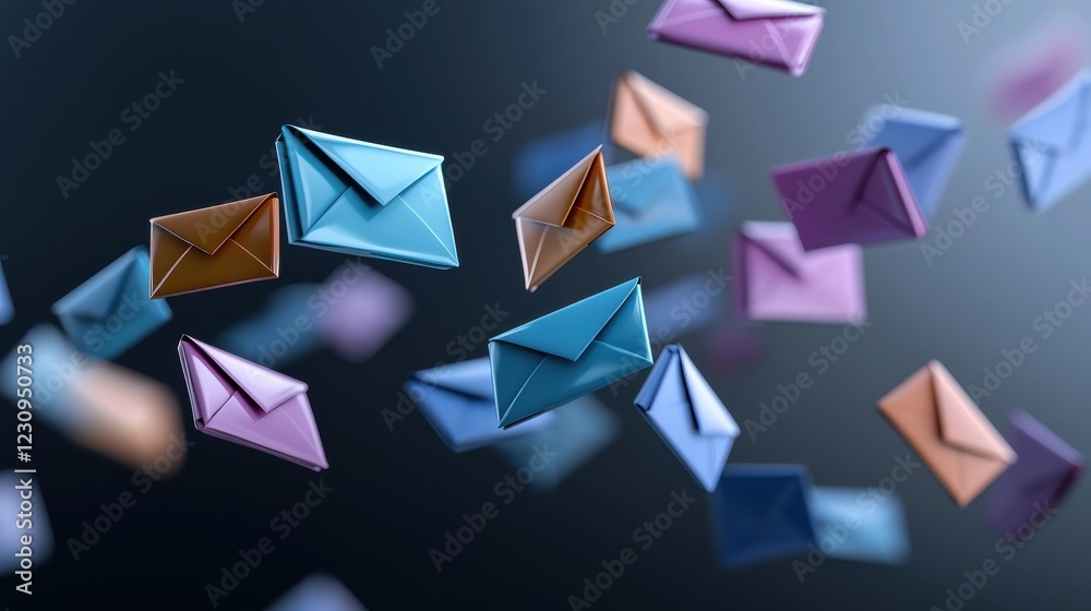 Aufkleber of digital envelopes flowing into a mailbox icon, symbolizing incoming emails