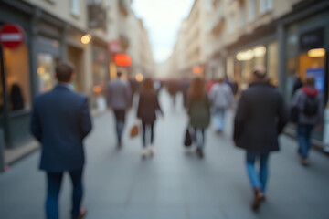 Blurred background. Blurred people walking through a city street.