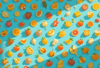 Colorful Fruits and Vegetables Arranged in a Pattern