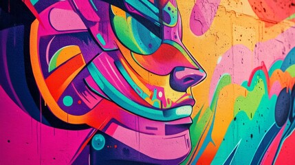 Obraz premium Vibrant Colorful Graffiti Mural of a Woman's Face
