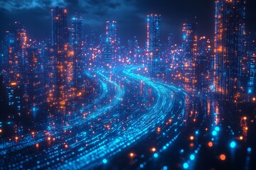 Fototapeta premium Digital Cityscape with Futuristic Skyscrapers, AI - Symbolizing Urban Development