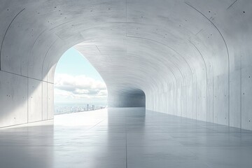 Empty Concrete Floor with White - Grey Background, Futuristic Architecture and Car Racetrack